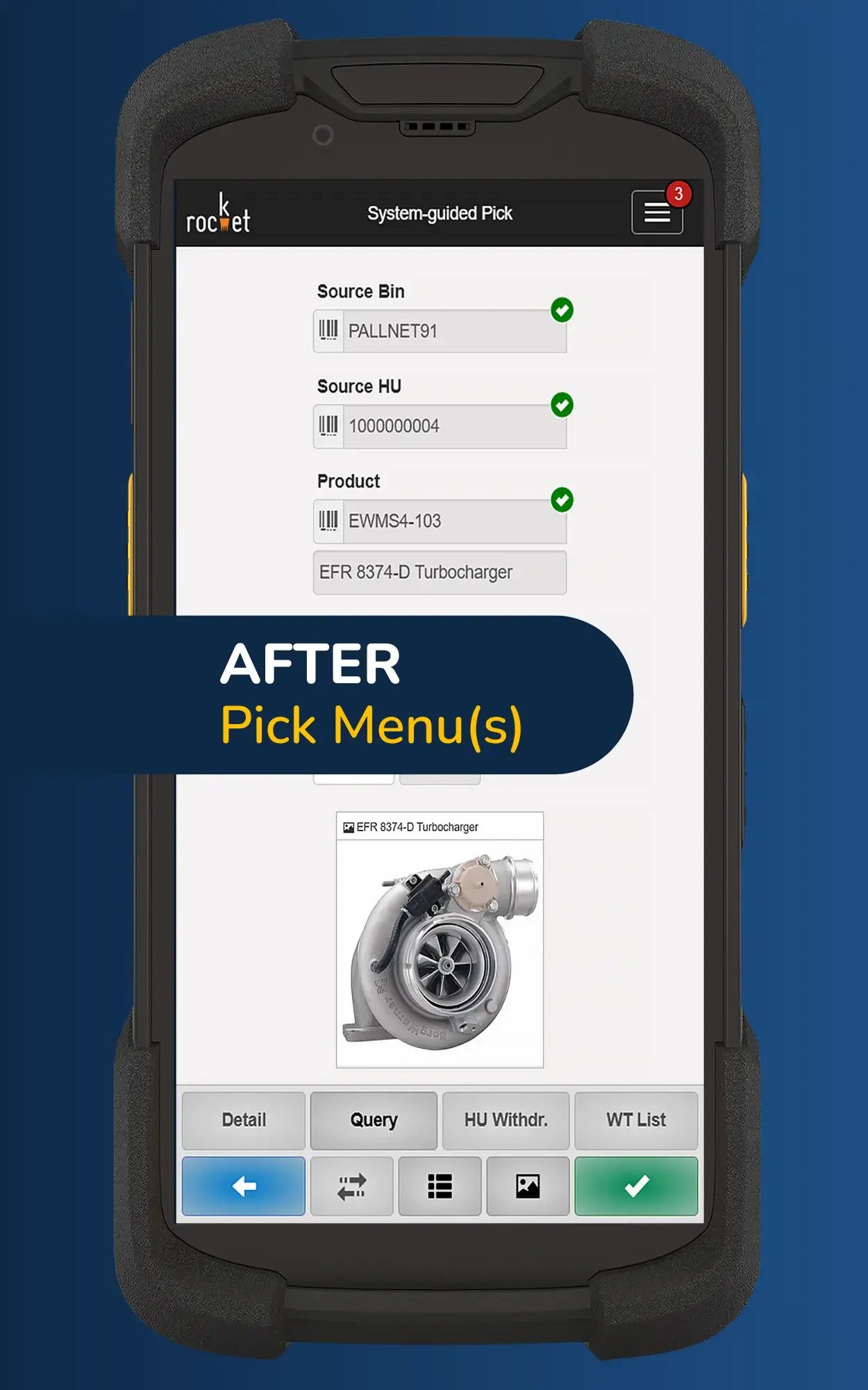 Rocket Mobile After Pick Menu